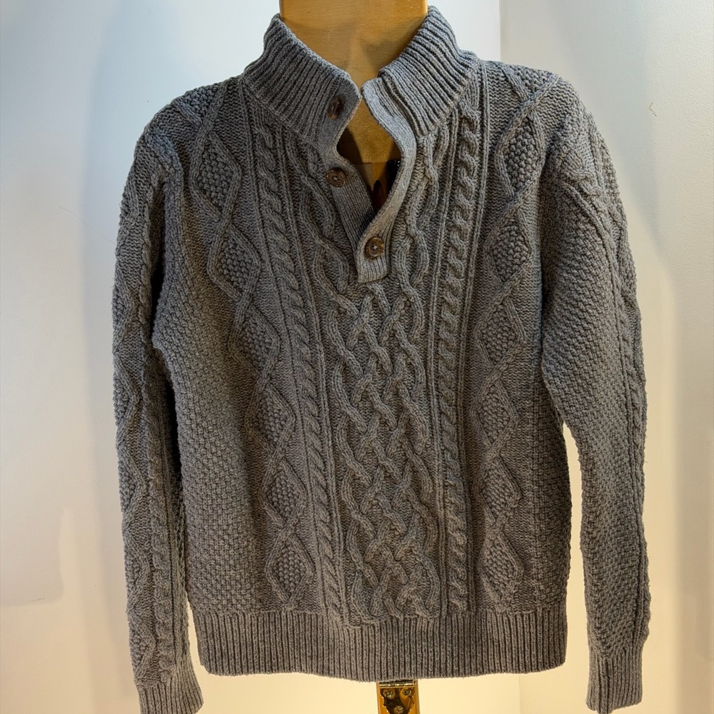 Gap Kids Mockneck Cable Knit Heather Grey Sweater